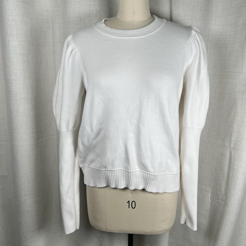 Maeve‎ Anthropologie Puff Shoulder Sweater White Minimalist Preppy Size XL